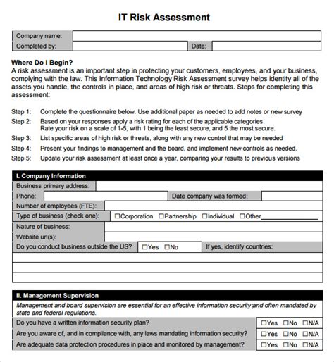 Free 11 Sample It Risk Assessment Templates In Pdf Ms Word Excel