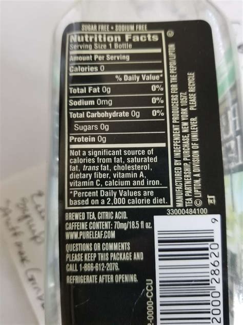 Lipton Pure Leaf Unsweetened Iced Tea Nutrition Facts | Blog Dandk