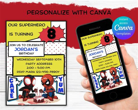 Spiderman And Miles Morales Printable Invitation Instant Download