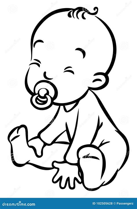 Funny Small Baby Sitting With Dummy Vector Illustration | CartoonDealer ...