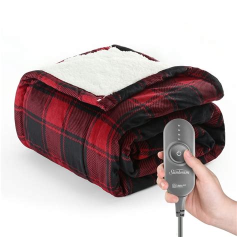 Sunbeam Microplush Sherpa Electric Heated Throw Blanket Red And Black