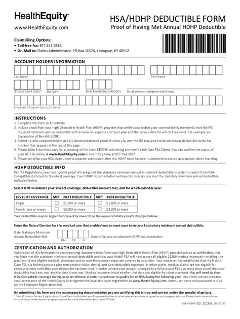 Fillable Online Hsa Hdhp Deductible Form Proof Of Having Met Fax