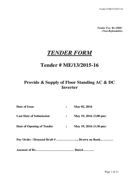 Fillable Online Tenders Iba Edu Provide Supply Of Wall Mounted Split