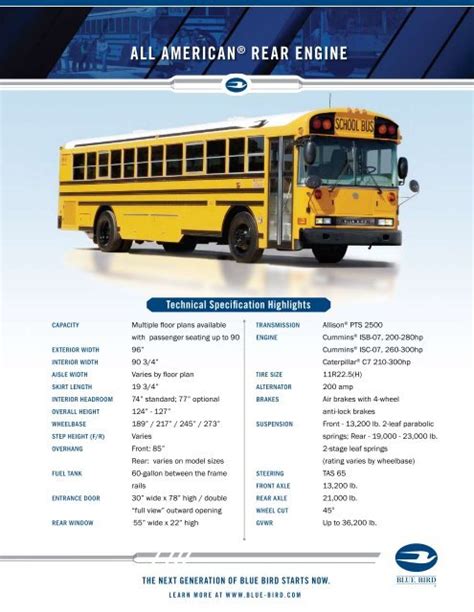 Blue Bird All-American Rear Engine School Bus Specification Sheet