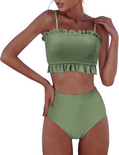 Amazon RXRXCOCO Womens Shirred Bandeau Bikini Cute Two Piece