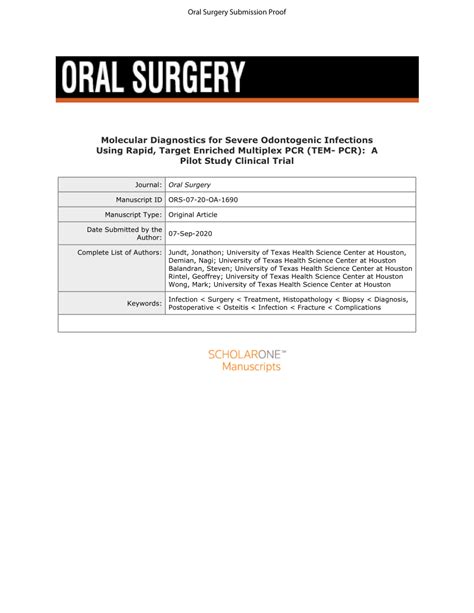 PDF Molecular Diagnostics For Severe Odontogenic Infections Using