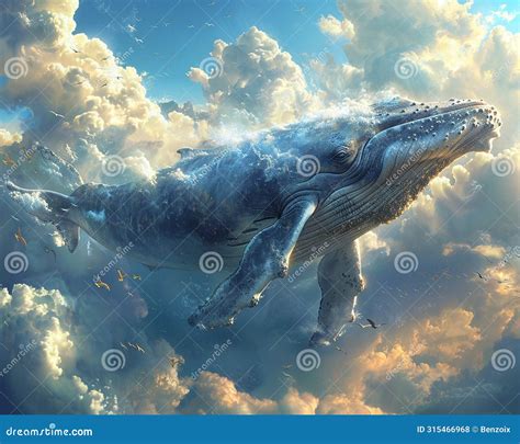 Whale Soaring Through A Cloud Filled Sky Stock Photo Image Of Paint