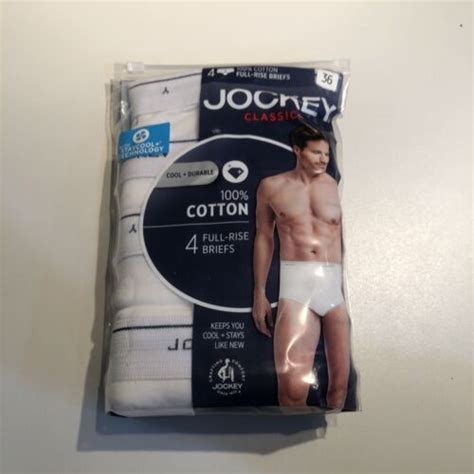 Jockey Men S 4 Pack Classic Knit Full Rise Briefs White Size 36 Ebay