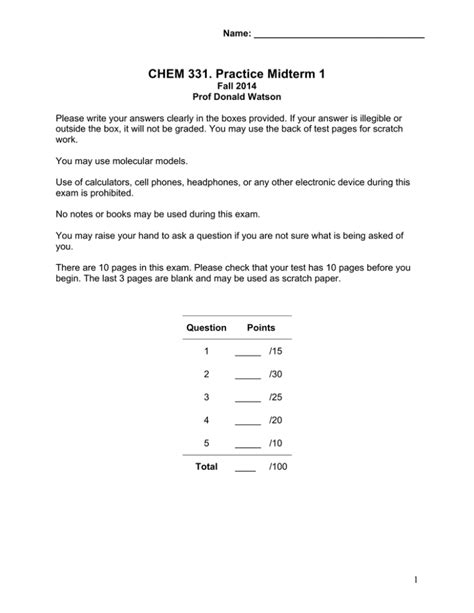 CHEM 331 Practice Midterm 1