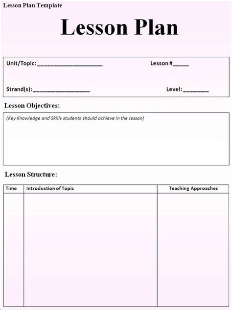 Sample Esl Lesson Plan Template Teacher Lesson Plans Template