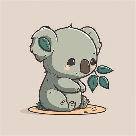 Un Oso Koala De Dibujos Animados Con Una Hoja En La Cabeza Se Sienta