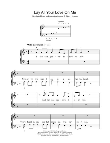 Lay All Your Love On Me By Abba Easy Piano Digital Sheet Music Sheet Music Plus