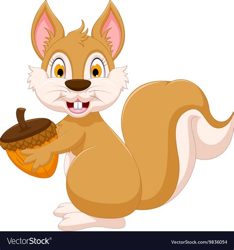 Cute Squirrel Cartoon Holding Hazelnut Royalty Free Vector