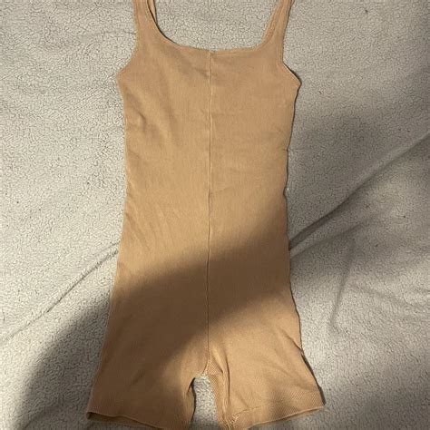 Nude Brown Ribbed Zara Playsuit Unitard Size S Depop