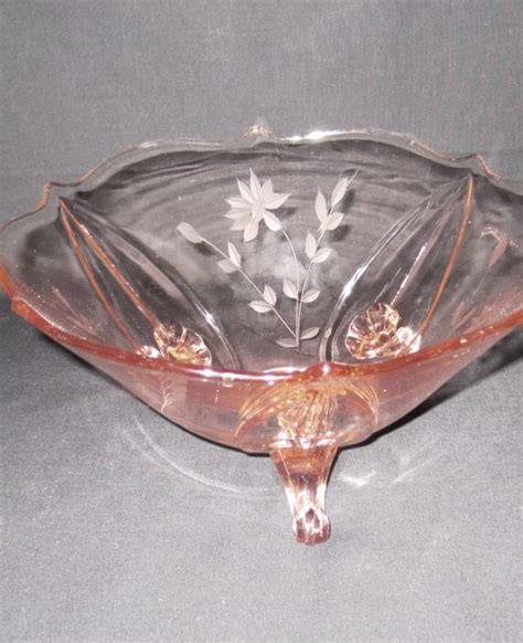 Vintage Pink Depression Glass Footed Bowl