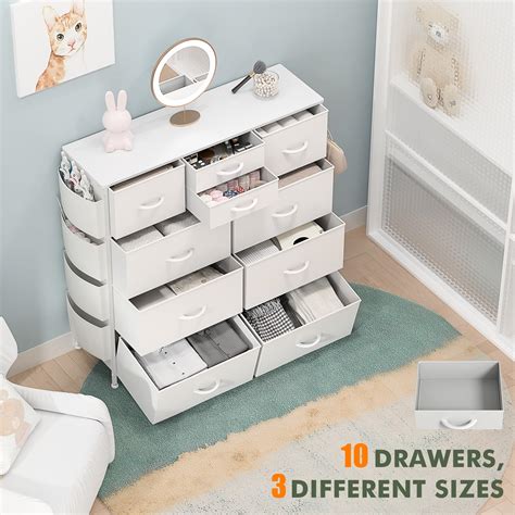 GIKPAL 10 Drawer Dresser, White Dresser Chest of Drawers Dressers for Bedroom Modern PU&Fabric ...