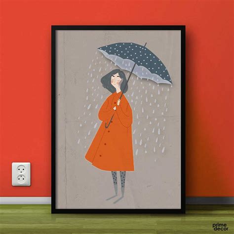 Girl in Rain Painting | Painting Wall Art – Prime Décor