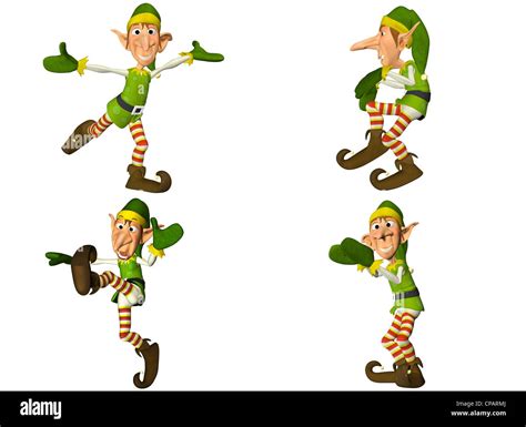 Illustration of a pack of four (4) christmas elves with different poses ...