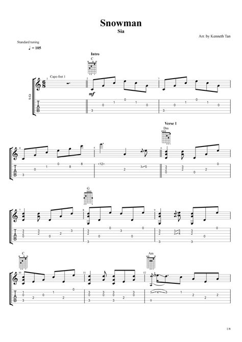 Snowman - Sia Fingerstyle Tab & Chords - Kenneth Acoustic