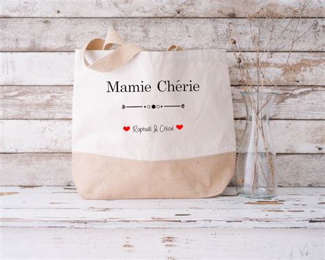 Sac cabas personnalisé Mamie Chérie Bouille d amour