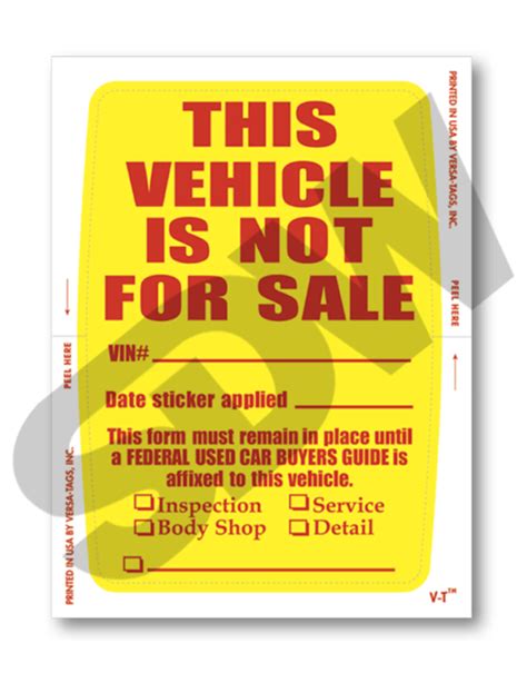 Vehicle Information: Not For Sale Stickers Plus (250pk) #1-815 – SDW