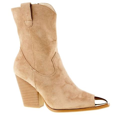 Botki kozaki kowbojki zamszowe na słupku cm beżowe nude Rozmiar obuwia Arena pl