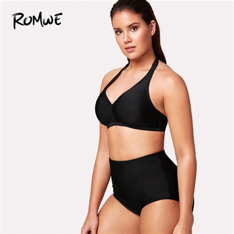 Romwe Sport High Waist Halter Bikini Set Two Pieces Women Plus Size