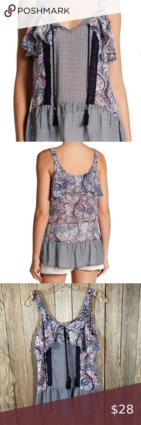 DR2 Daniel Rainn S Women S Blue Paisley Mix Print Ruffle Tank Top