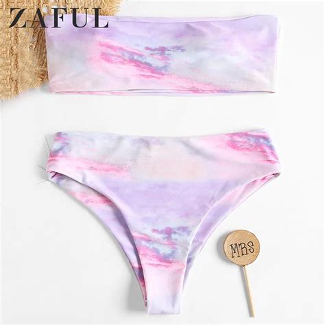 Zaful Women Ombre Strapless Tie Dye Bikini Swimwear Unlined Wire Free