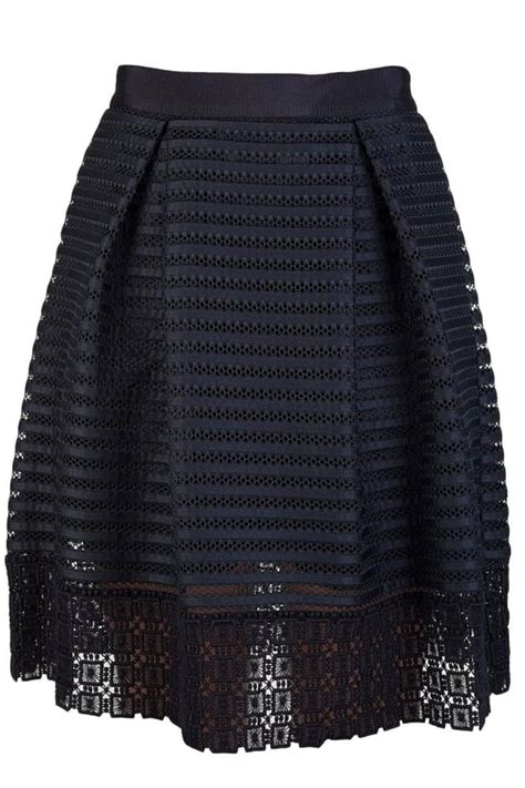 Ted Baker Lace And Mesh Panelled Skirt Navy