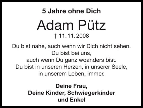 Traueranzeigen von Adam Pütz Aachen gedenkt