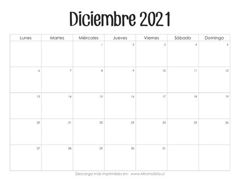 Calendarios 2021 Para Imprimir Minimalista