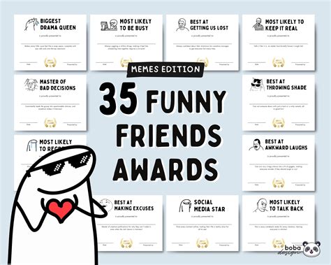 Printable Funny Friends Awards Appreciation Fun Gifts for Friends