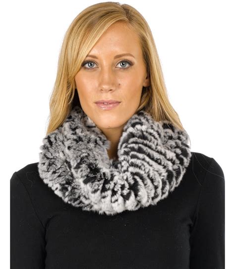 Christine Black Frost Knitted Rex Rabbit Fur Snood Scarf Furhatworld