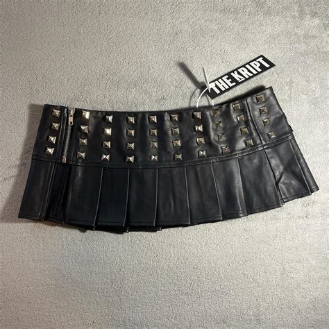 The Kript Black Leather Mini Skirt With Studs Depop