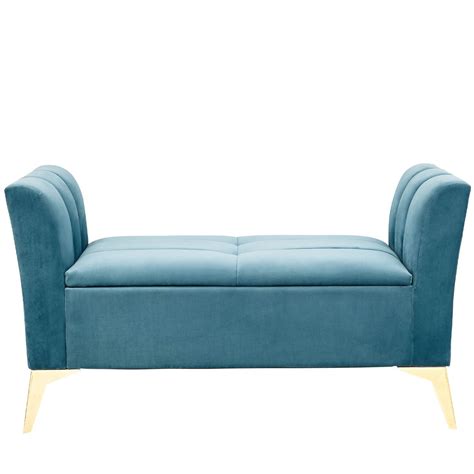 Pettine Fabric Ottoman Storage Bench Teal