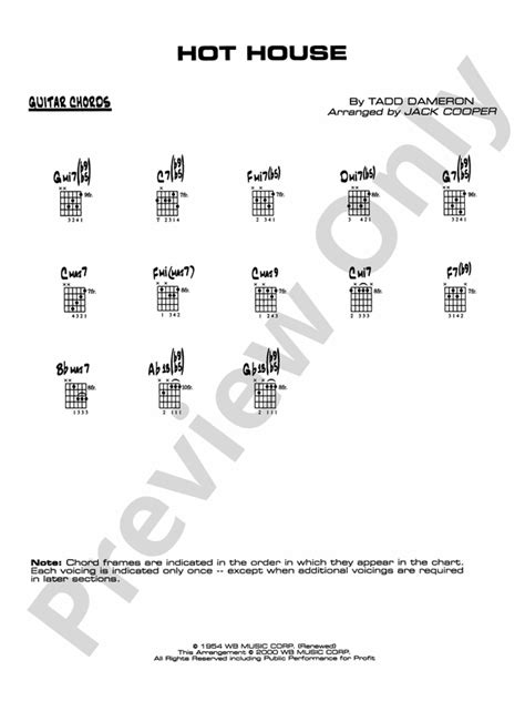 Hot House Guitar Chords Guitar Chords Part Digital Sheet Music Download