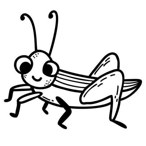 Cute Grasshopper Character Linear Hand Drawn Doodle Vector