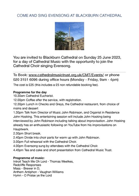 Cathedral Music Trust - Sing Evensong at Blackburn Cathedral | The