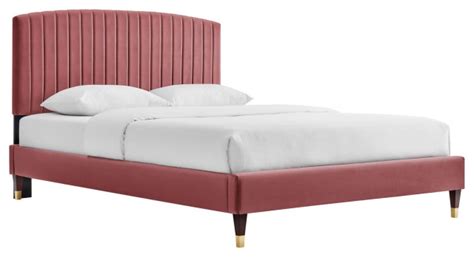 Alessi Performance Velvet Queen Platform Bed Contemporary Platform