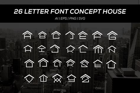 26 Letter Font With House Concept