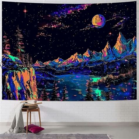 ONETECH Mountains Tapestry For Bedroom Aesthetic Space Moon And Stars