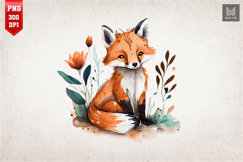 Watercolor Cute Fox Flowers By Mulew Art TheHungryJPEG