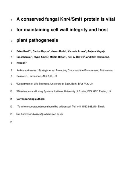 Pdf A Conserved Fungal Knr Smi Protein Is Vital For Maintaining