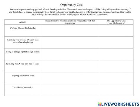 OPPORTUNITY COST WORKSHEET Online Exercise For Live Worksheets