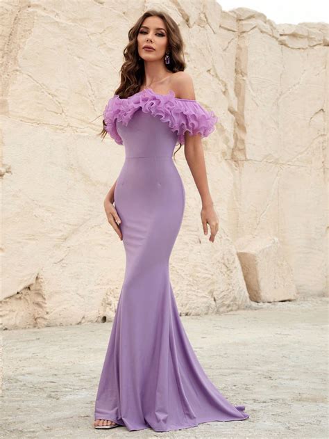 Off Shoulder Ruffle Trim Mermaid Dress Faeriesty