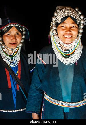 Women From The Ethnic Hill Tribe Wearing Traditional Clothing Pay