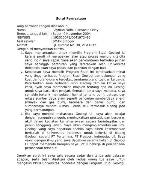 Contoh Essay Ppkb Ui Surat Pernyataan Yang Bertanda Tangan Dibawah