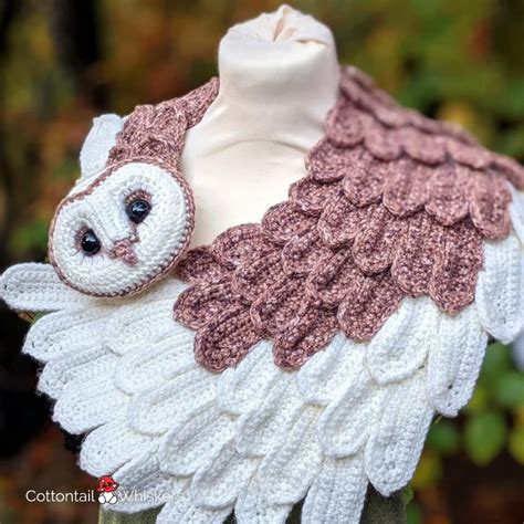 Crochet Barn Owl Wrap Pdf Pattern Only Feather Scarf Etsy