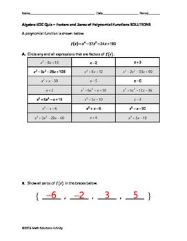 Algebra Eoc Quiz Factors And Zeros Of Polynomial Functions Bundle